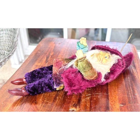 Vintage 90's Old Man Forest Elf Ornament Velour Clothes Christmas Handma… - Picture 10 of 12